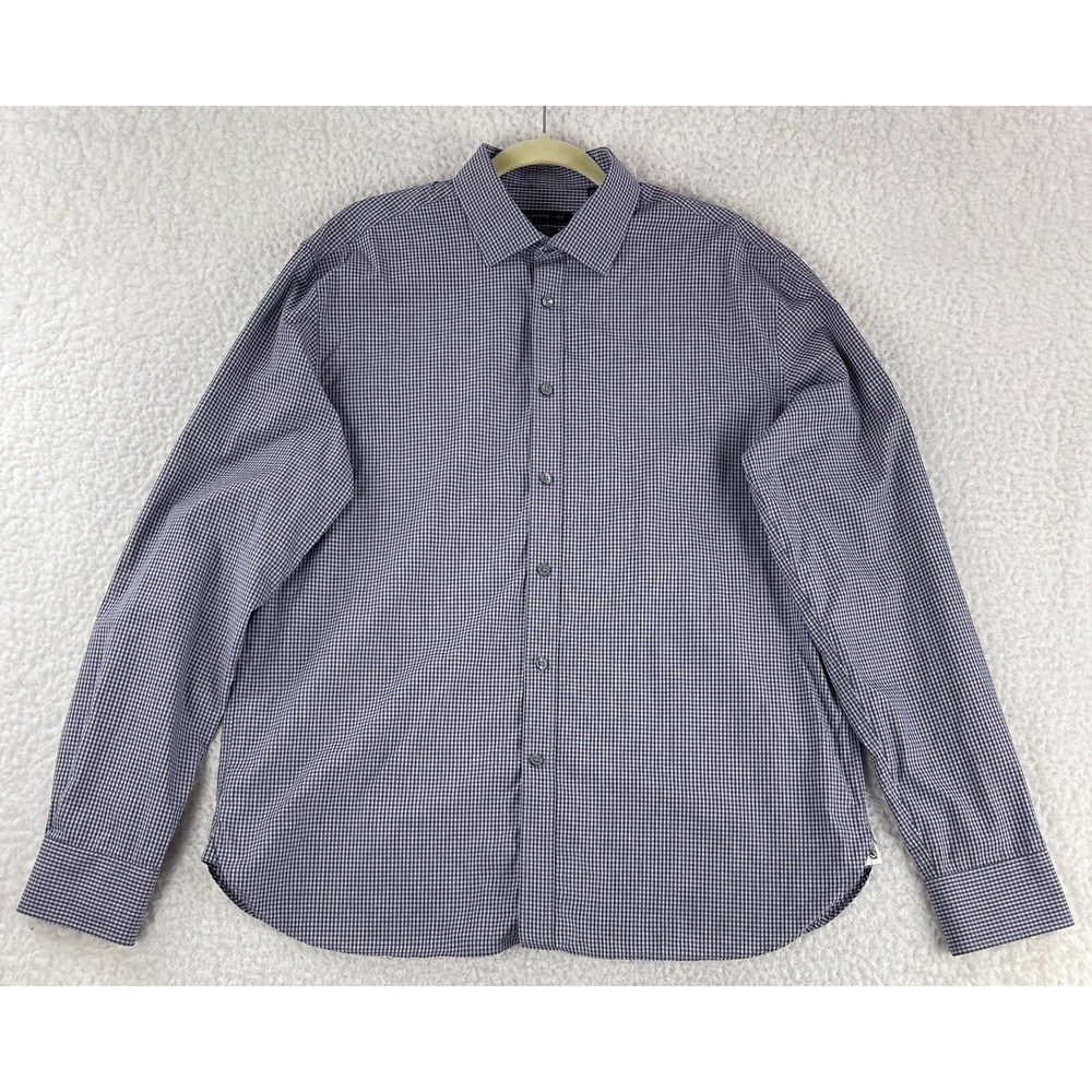 John Varvatos Gray Plaid Regular Fit Dress Shirt Mens Long Sleeve Cotton Size XL